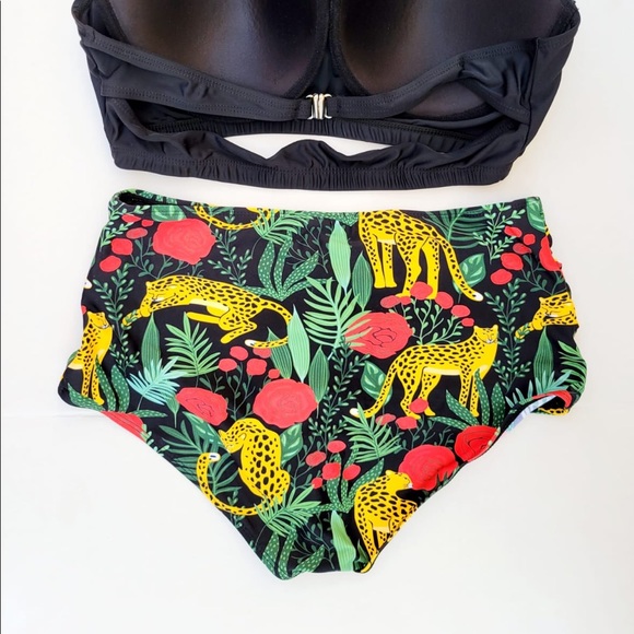 Tempt Me Women Two Piece Vintage Swimsuit Retro Halter Ruched High Waist Bikini - Picture 6 of 7